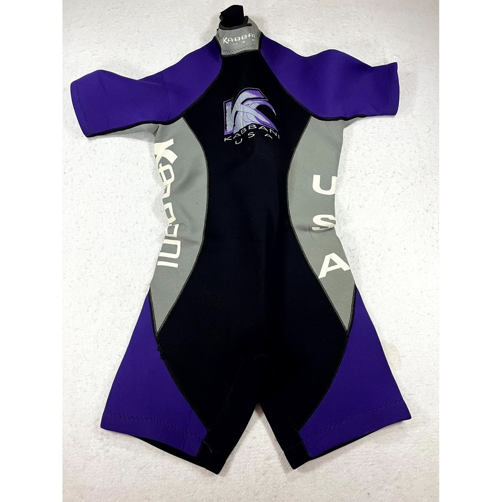 Vintage Kabbani USA Shorty Wetsuit Womens S/M Black Purple Back‎ Zip Swimming